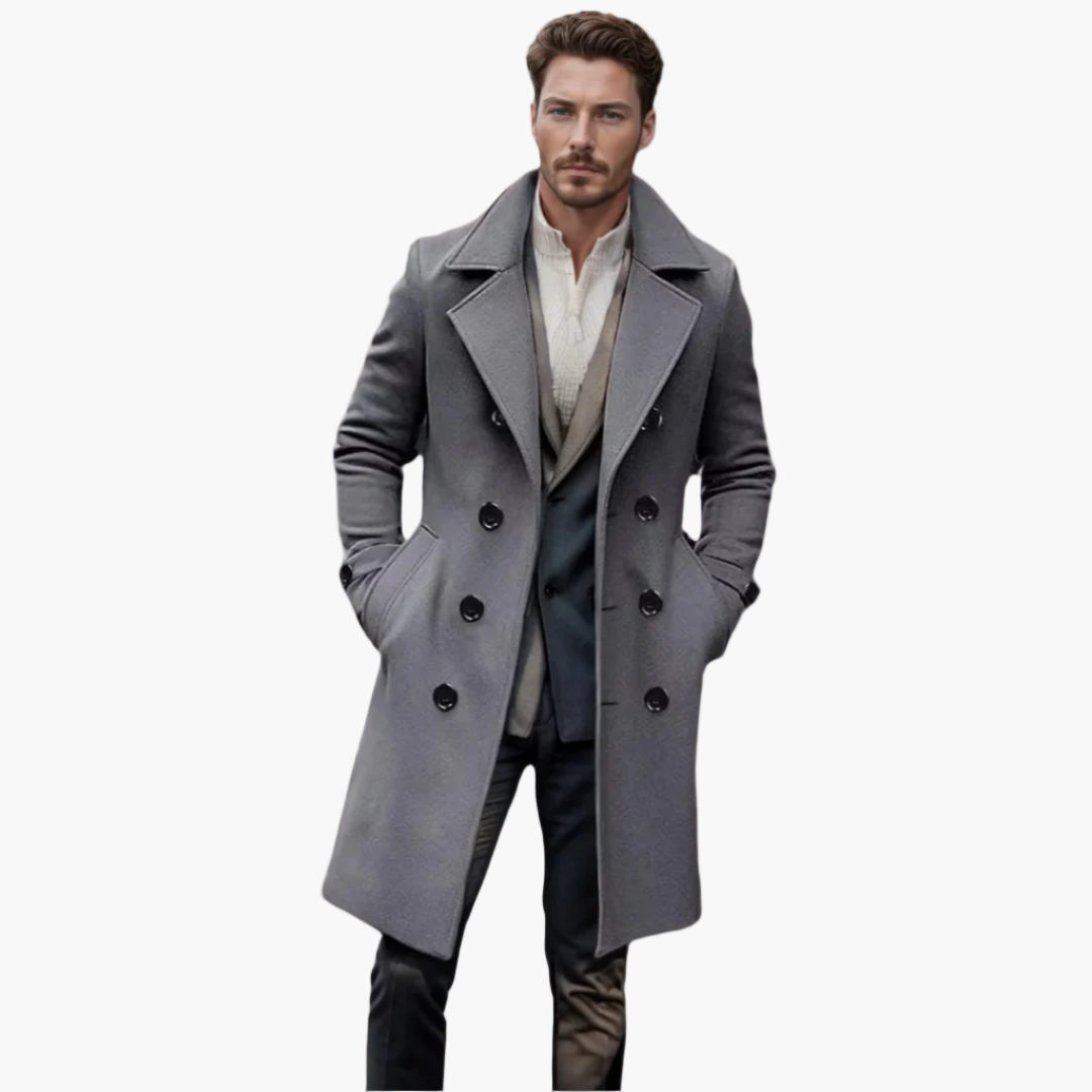 Men's Italian Style Double-Breasted Long Coat – Modern Formal Overcoat