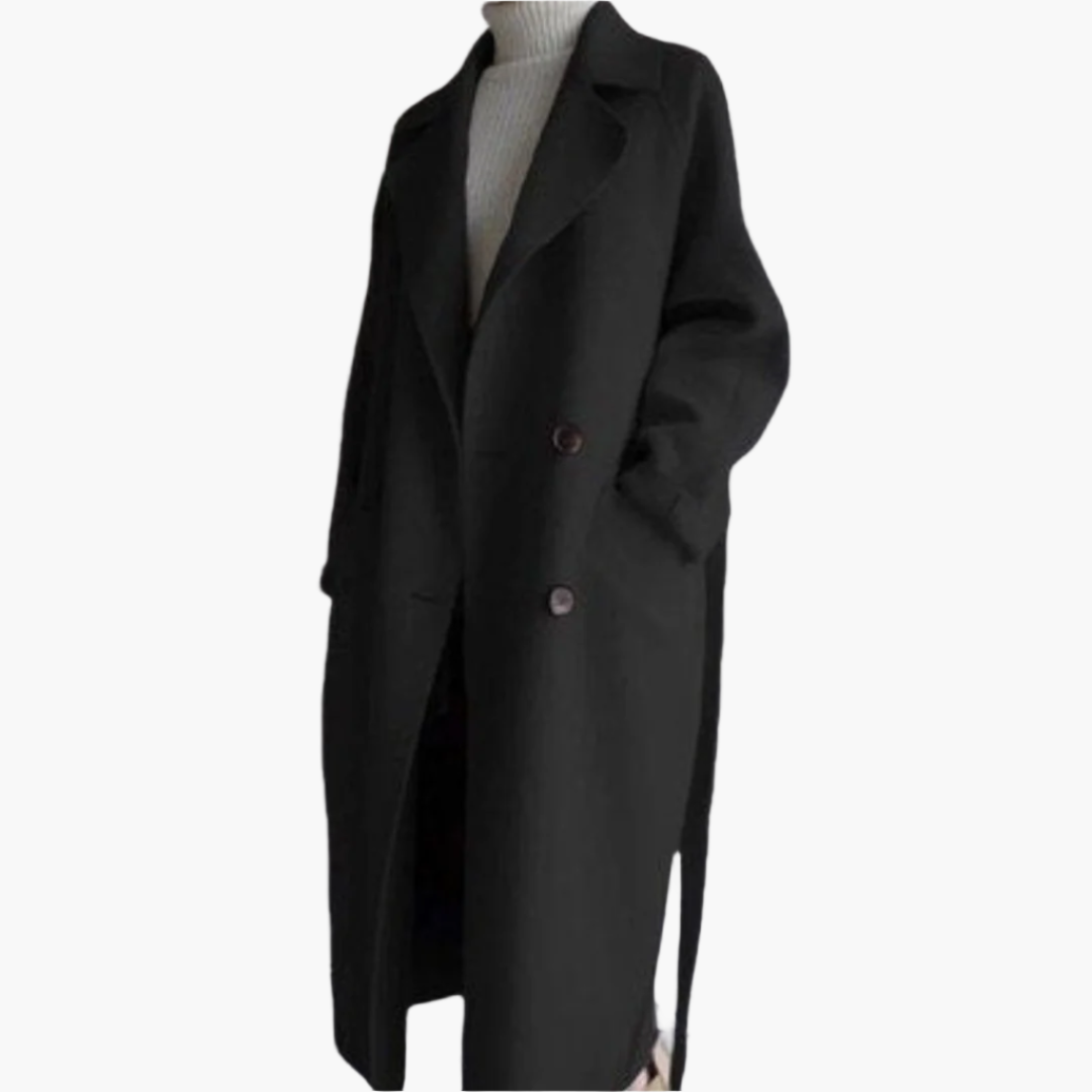 Women's Classic Long Winter Overcoat – Elegant Double Breasted Style