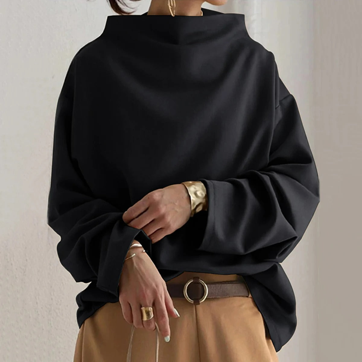 Women's Elegant Long Sleeve Relaxed Fit Pullover Sweater – Casual Modern Style