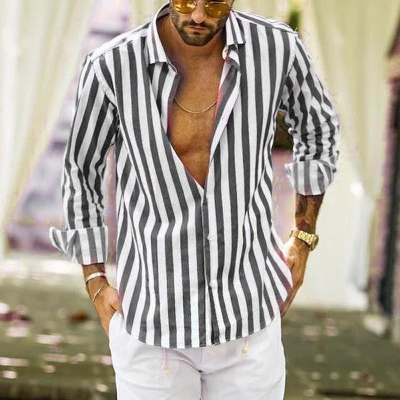 Leah – Loose Polo Collar Striped Shirt