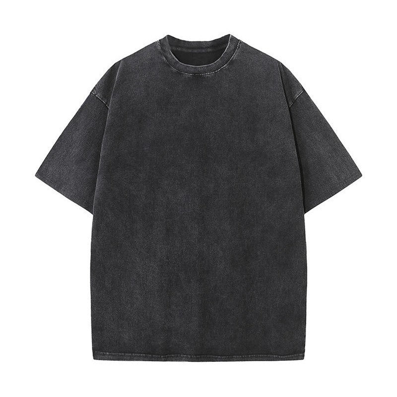 Katy – Pure Cotton Distressed T-shirt with Retro Round Neck and Short Sleeves