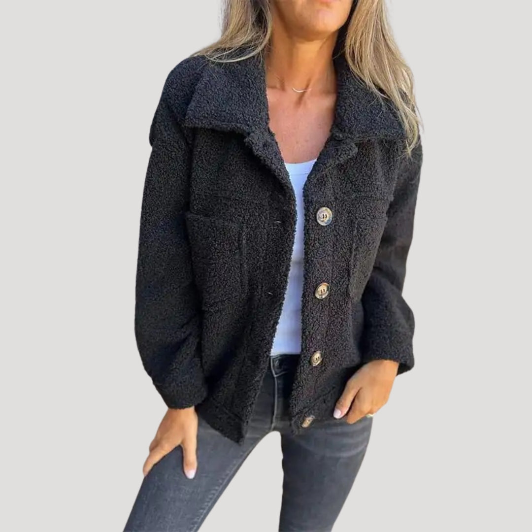 Women's Teddy Fleece Button-Up Sherpa Jacket – Casual Cozy Outerwear