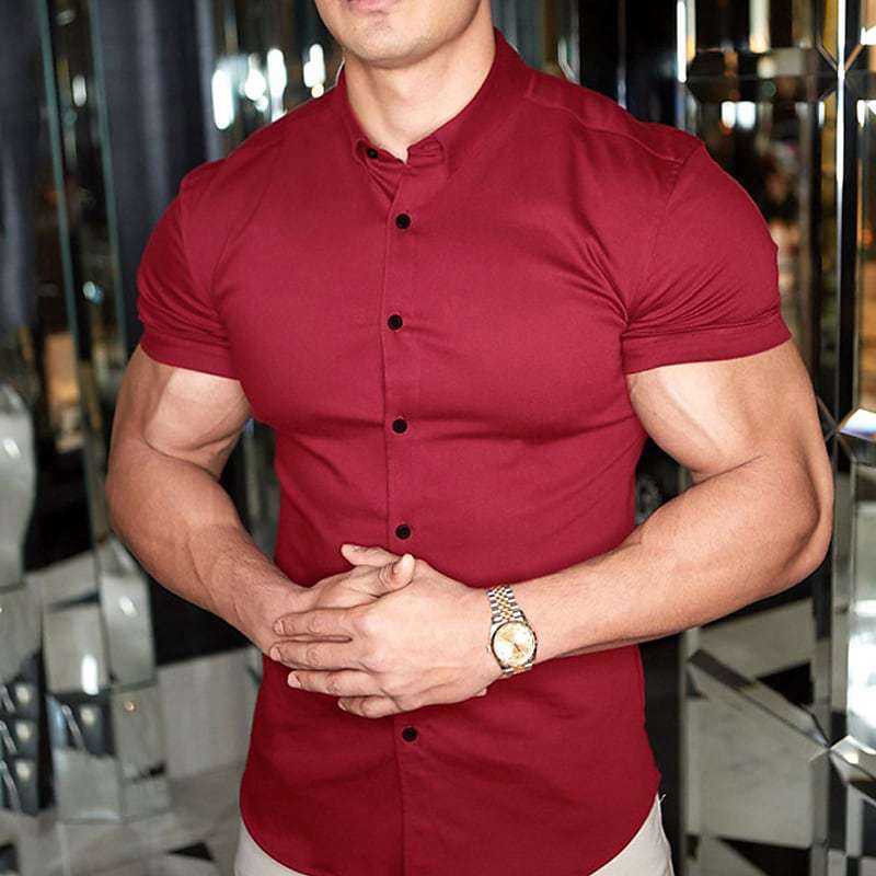 Doug – Men's Fashion Slim Solid Color Cardigan Short Sleeve Shirt