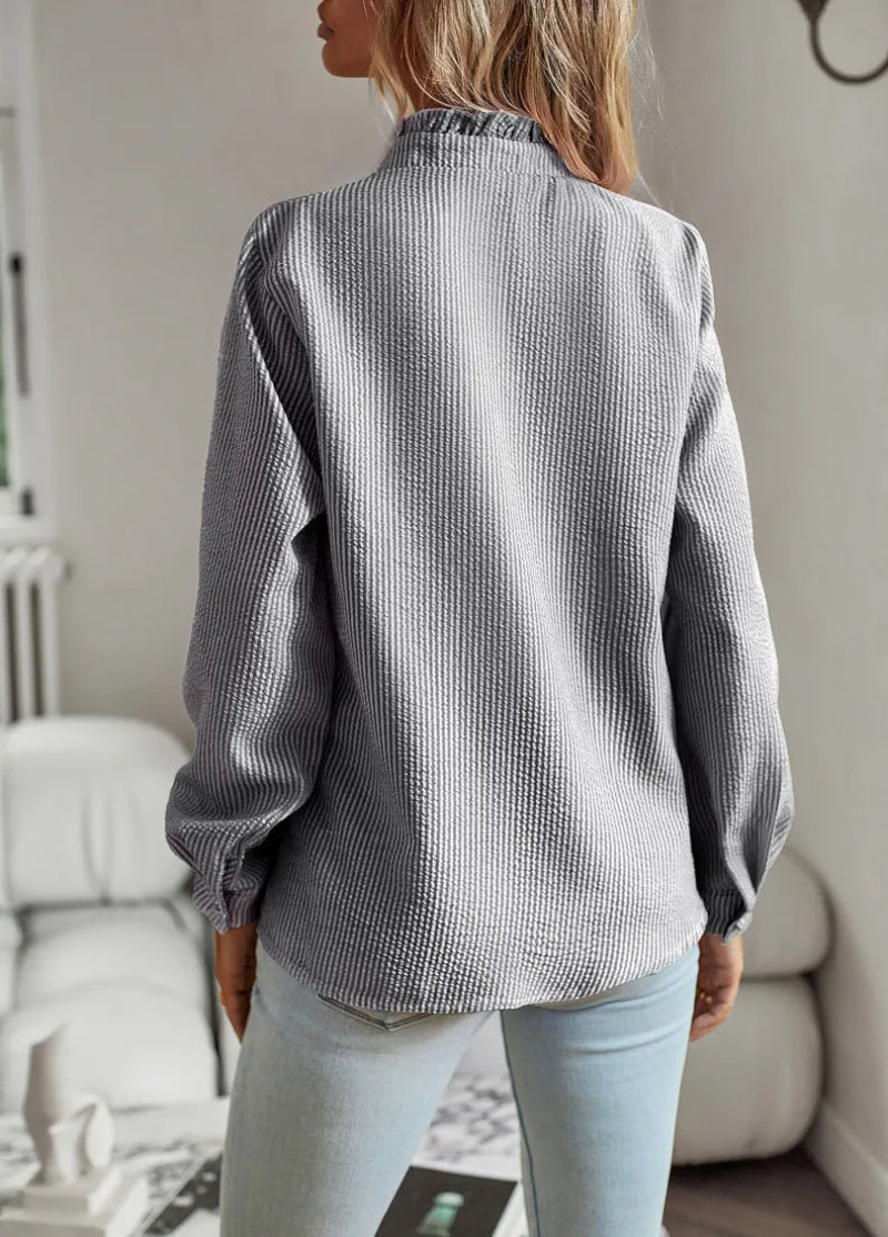 Women's Ruffled Button-Up Casual Blouse – Elegant Versatile Office & Everyday Style