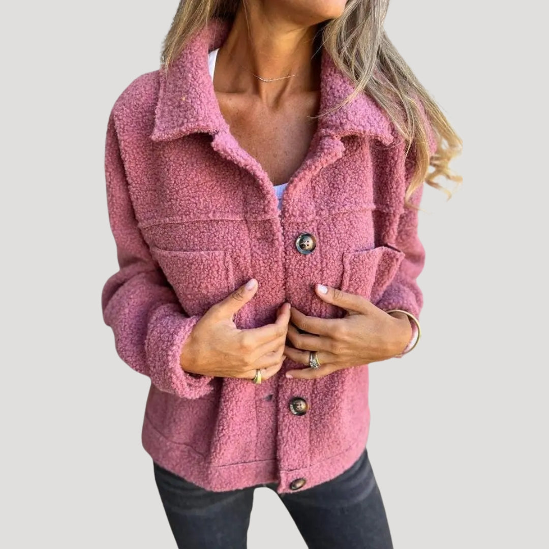 Women's Teddy Fleece Button-Up Sherpa Jacket – Casual Cozy Outerwear
