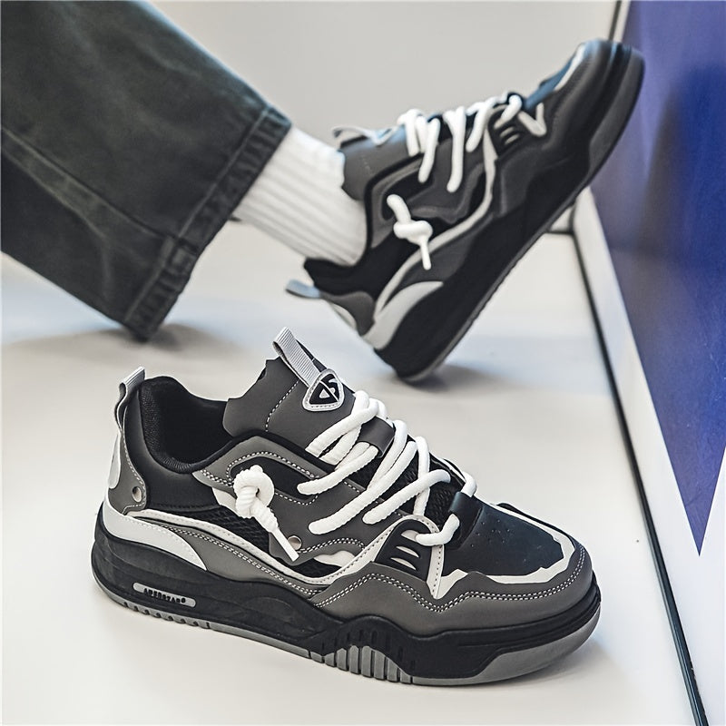 Men's Casual Sport Sneakers with Geometric Design and Lace-Up Closure