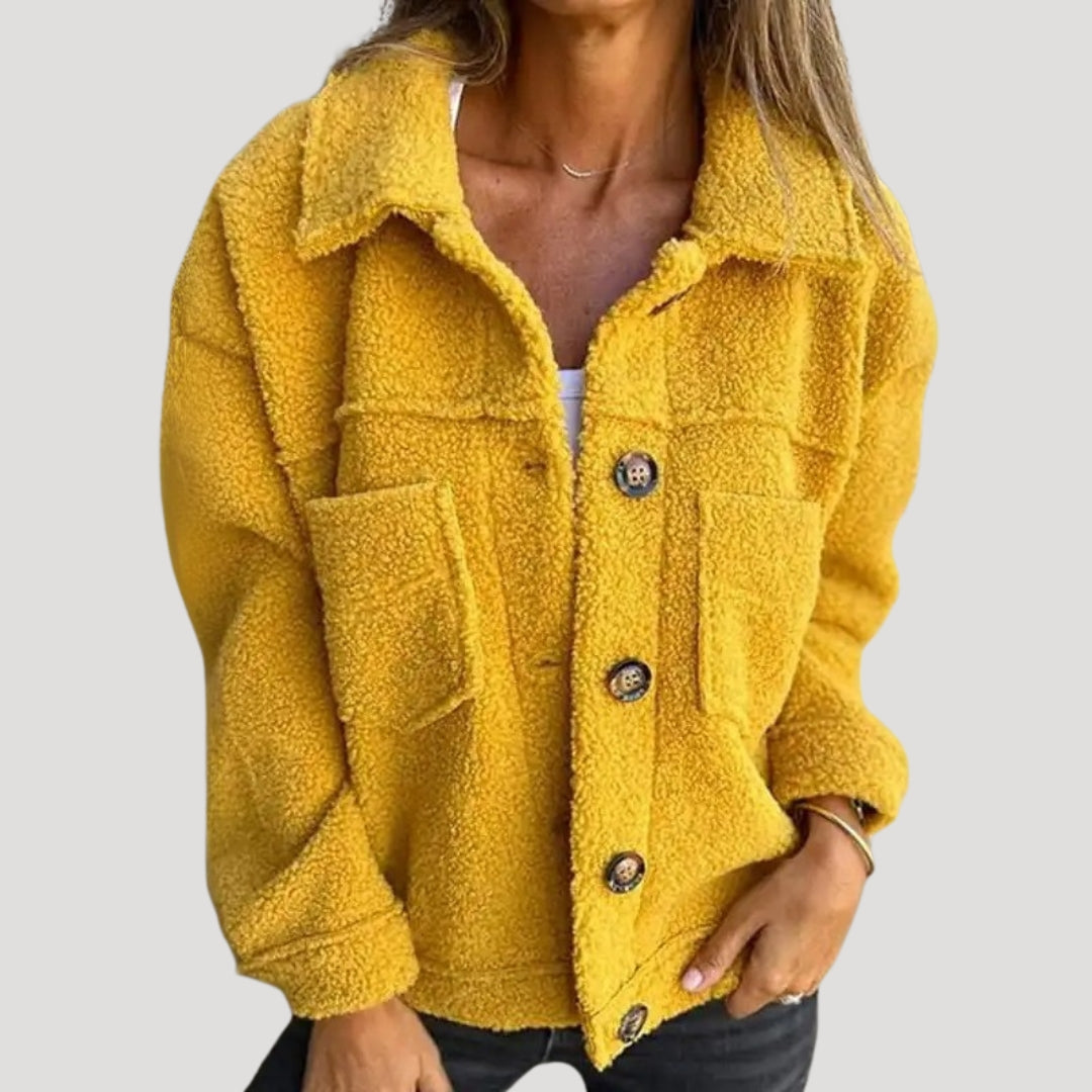 Women's Teddy Fleece Button-Up Sherpa Jacket – Casual Cozy Outerwear