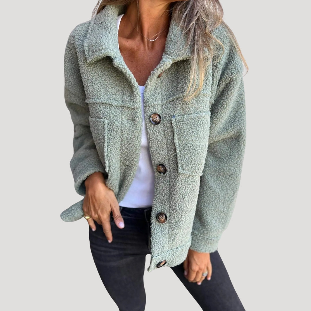 Women's Teddy Fleece Button-Up Sherpa Jacket – Casual Cozy Outerwear