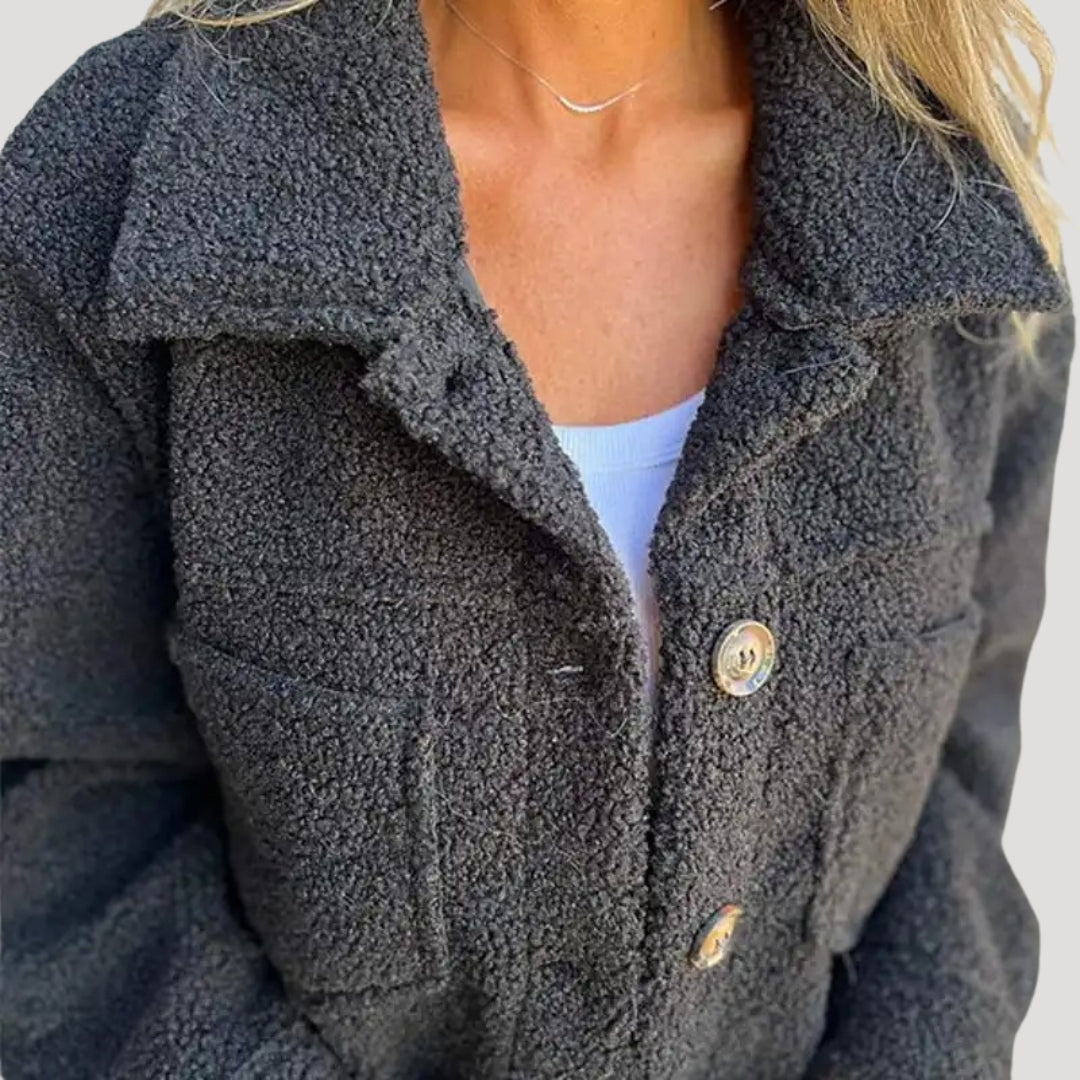 Women's Teddy Fleece Button-Up Sherpa Jacket – Casual Cozy Outerwear