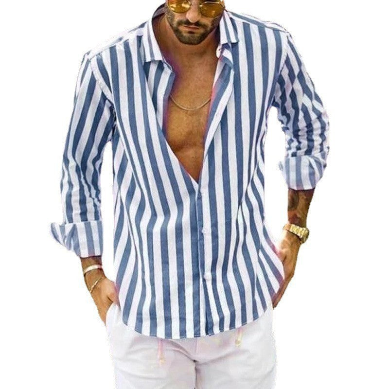 Leah – Loose Polo Collar Striped Shirt