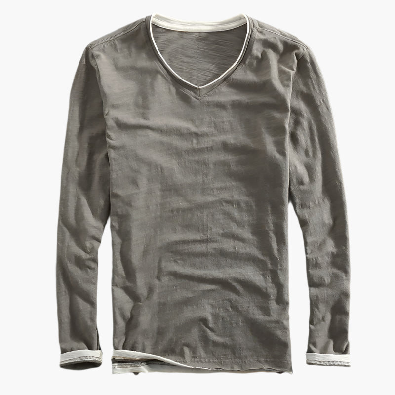 Men's Vintage Fit Layered Illusion Long Sleeve V-Neck Shirt Smart Casual