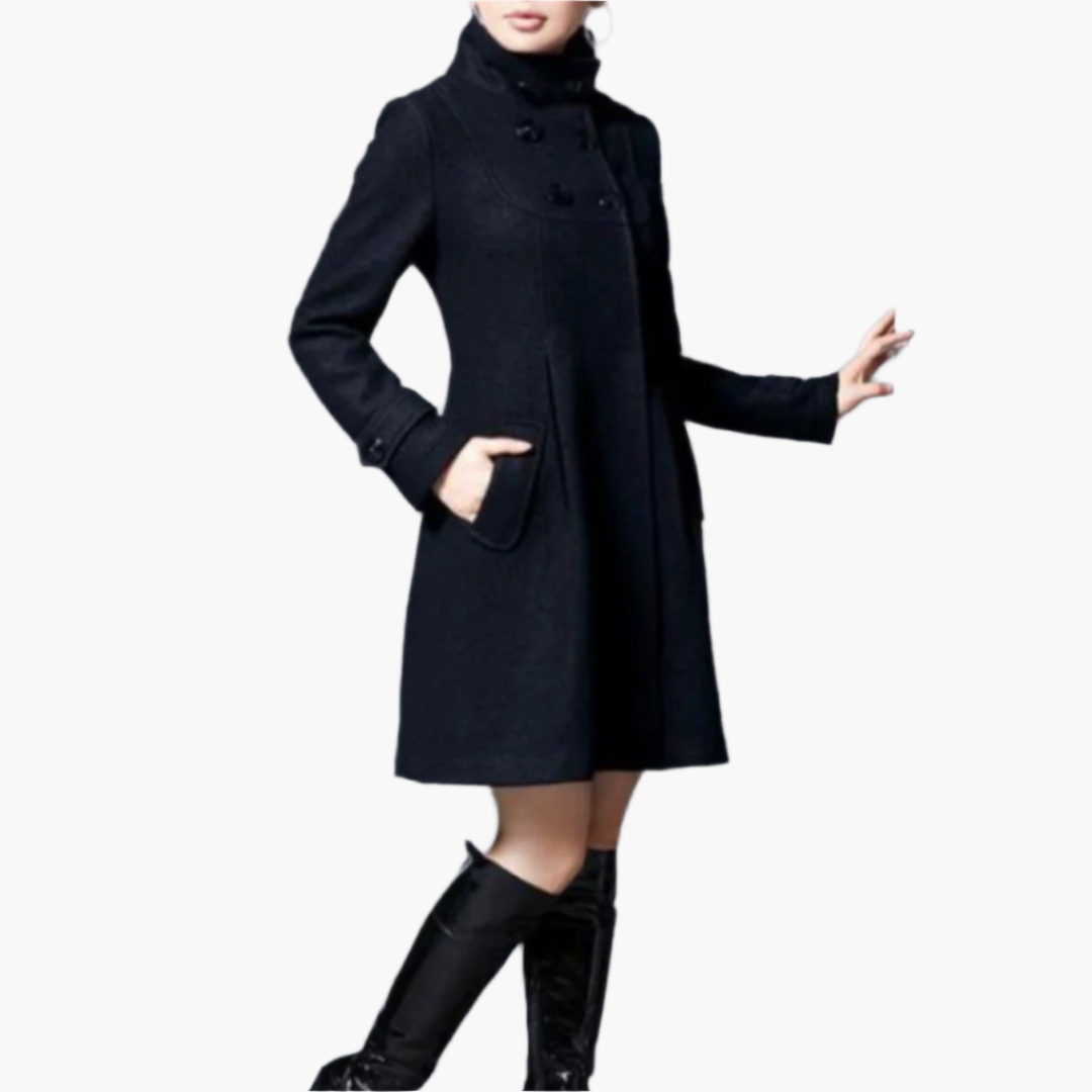 Women's Elegant Winter Coat with Hood, Double-Breasted, Feminine Fit – Ideal for Cold Weather and Everyday Style