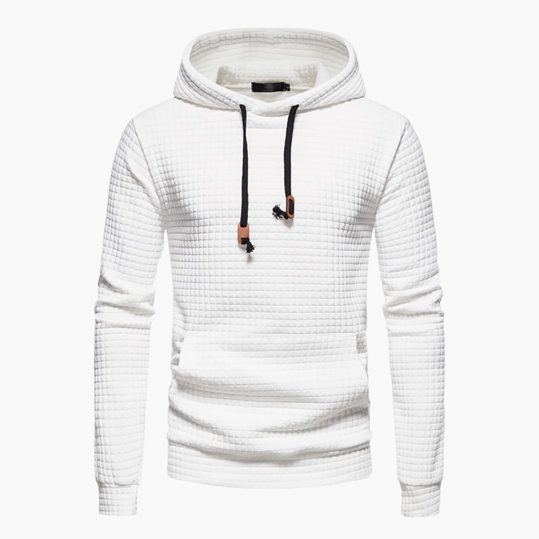 Men's Casual Plaid Textured Hoodie – Modern Relaxed Fit Pullover for Everyday Comfort