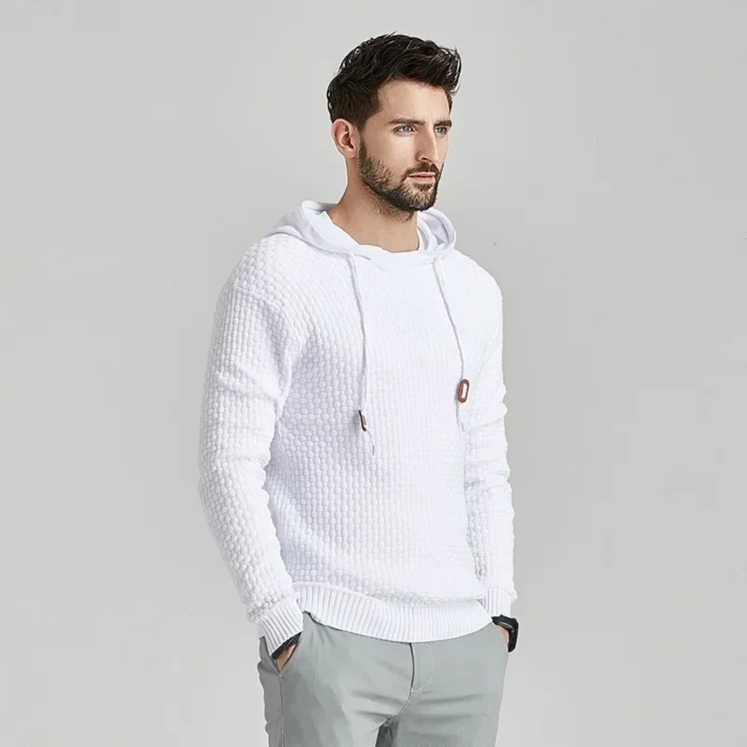 Men's Casual Plaid Textured Hoodie – Modern Relaxed Fit Pullover for Everyday Comfort