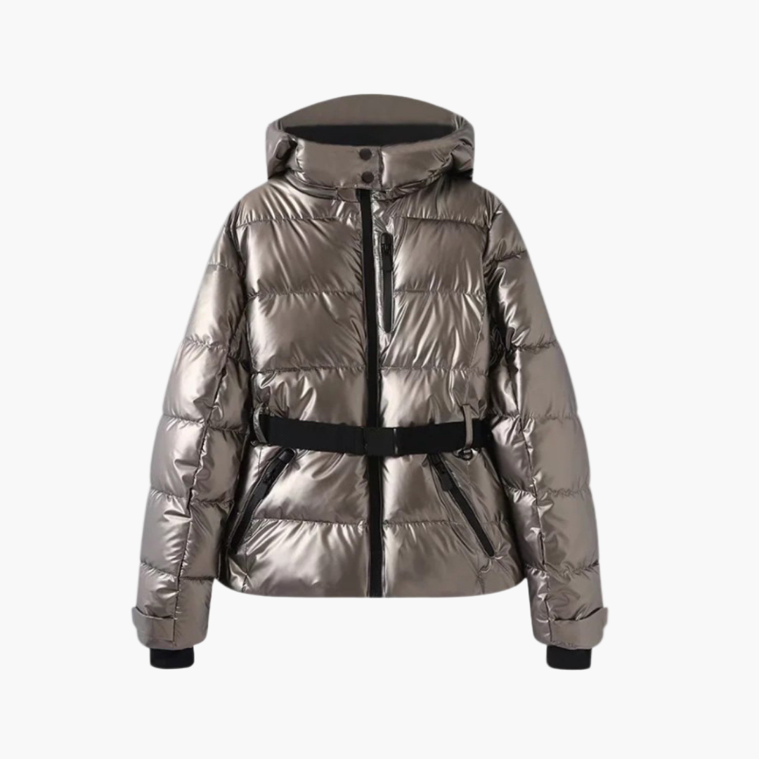 Women's Belted Hooded Fashion Puffer Jacket – Winter Water-Resistant Insulated Outerwear