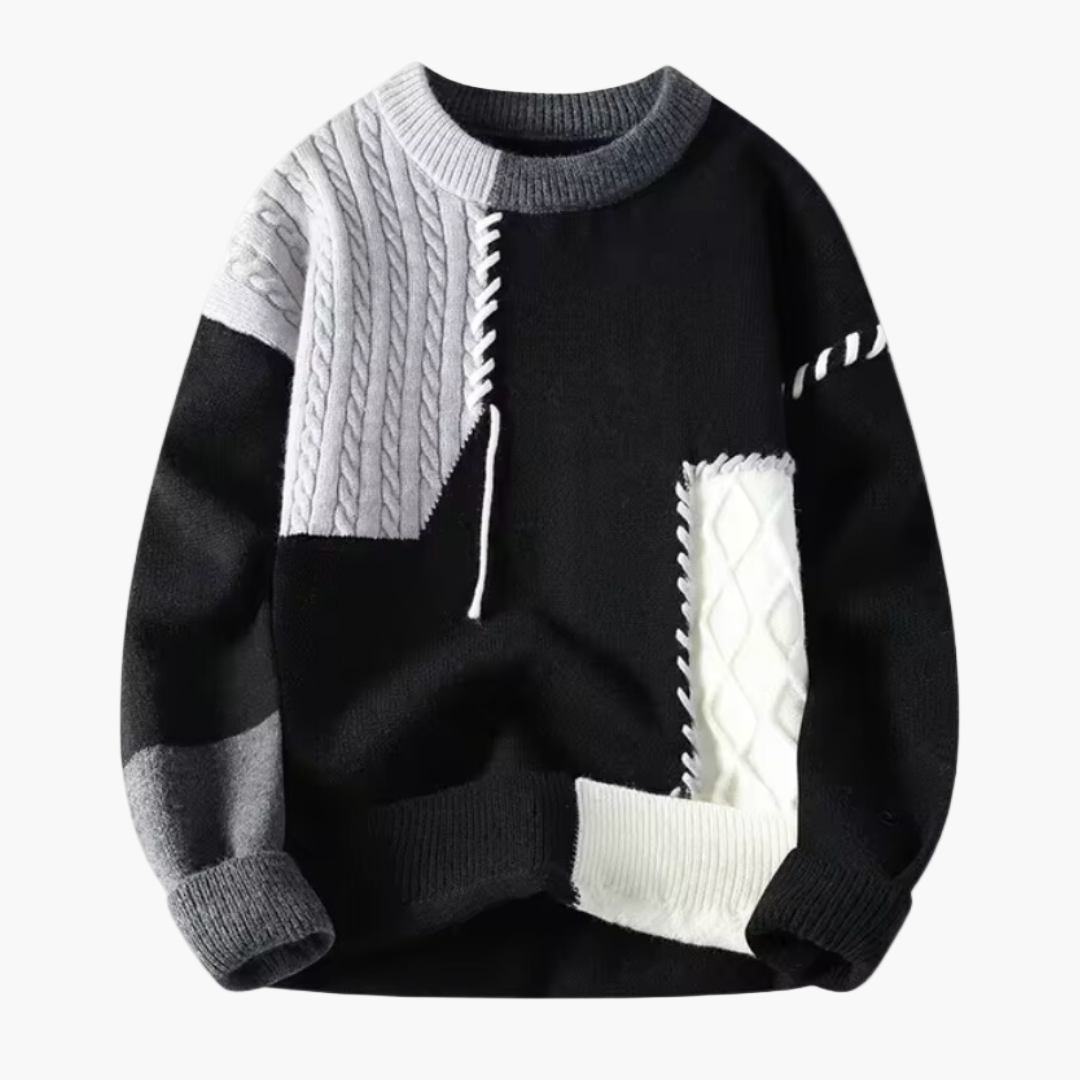 Men's Modern Patchwork Knit Sweater Casual Crewneck Pullover Stylish Autumn Winter Wear