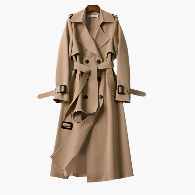 Women's Elegant Long Trench Coat – Classic Double-Breasted Style for All Occasions