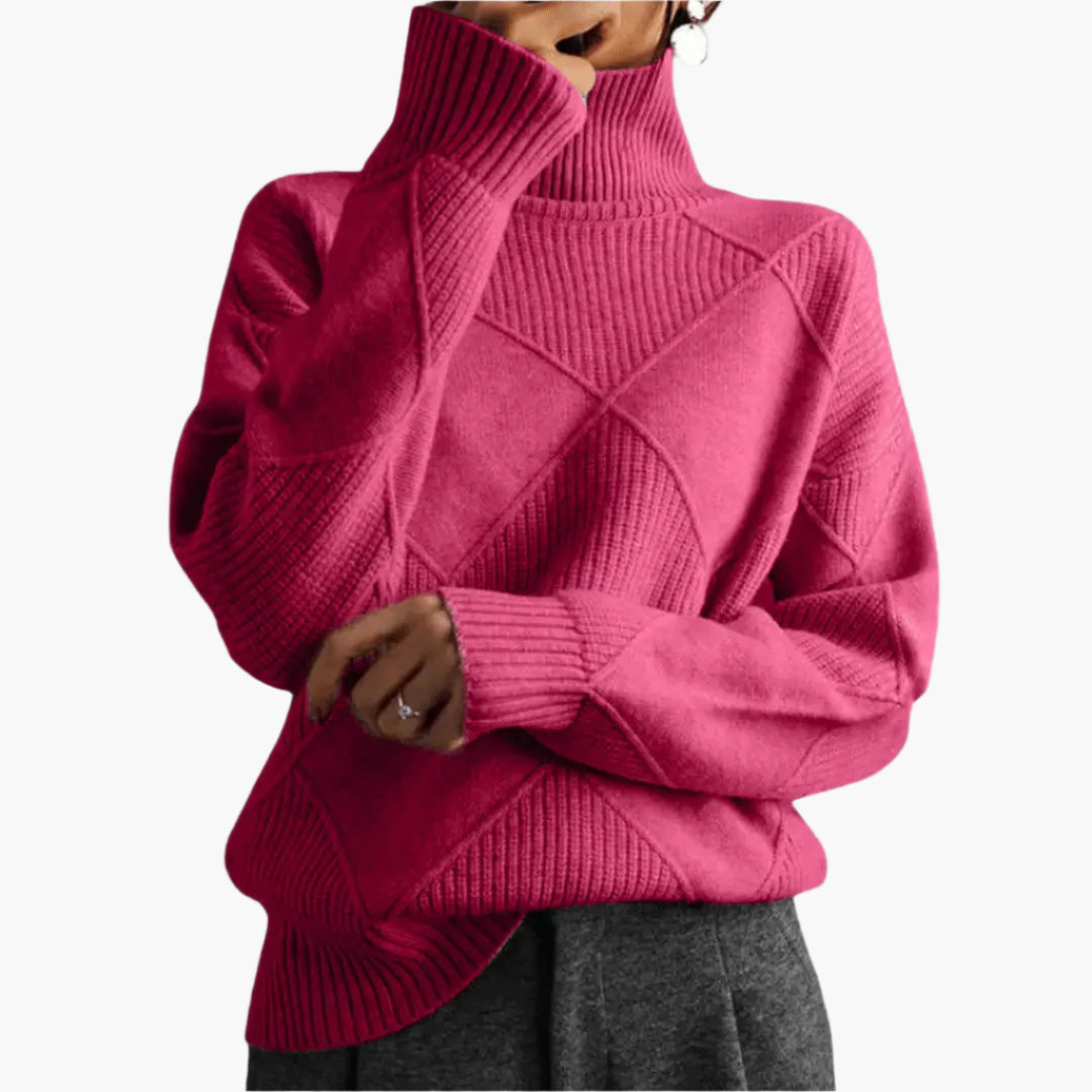 Women's Elegant Turtleneck Sweater, Classic Diamond Knit, Versatile Everyday Style