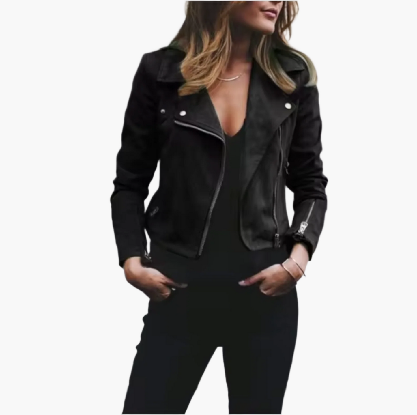 Women's Cropped Suede Biker Jacket – Fashionable Casual Street Style