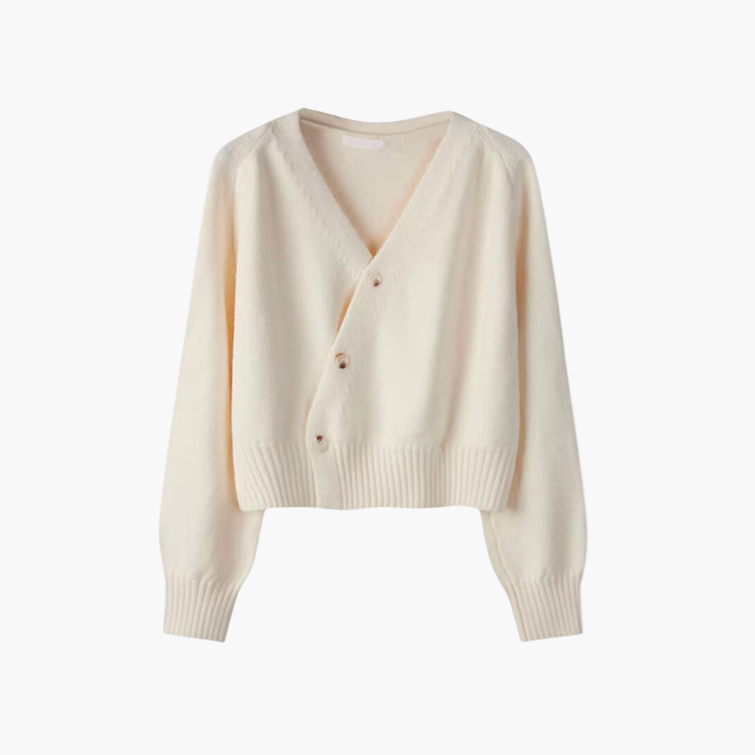 Women's Modern V-Neck Skew Button Cardigan Sweater - Casual Chic Layering Piece