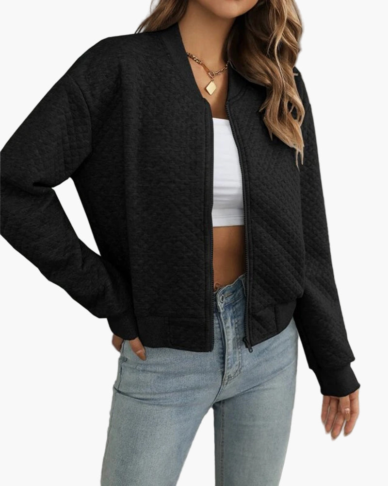 Women's Casual Quilted Bomber Jacket – Modern Everyday Street Style