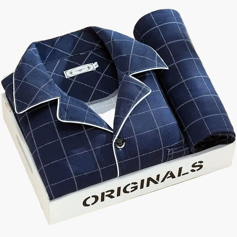 Men's Classic Feather Print Pajama Set – Long Sleeve Button Down Loungewear