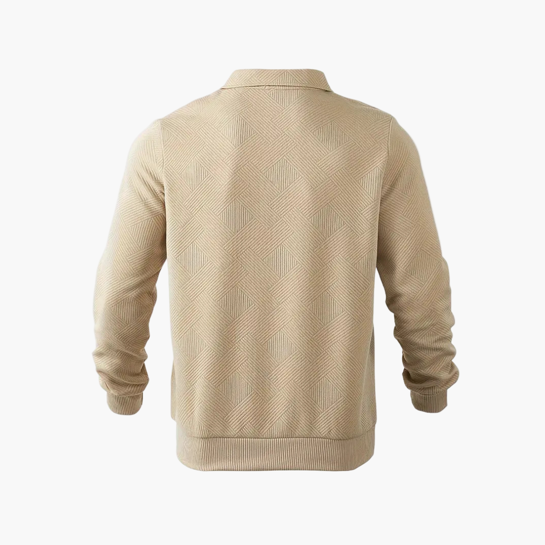 Men's Quarter-Zip Geometric Pattern Casual Sweater – Vintage-Inspired Relaxed Fit Pullover