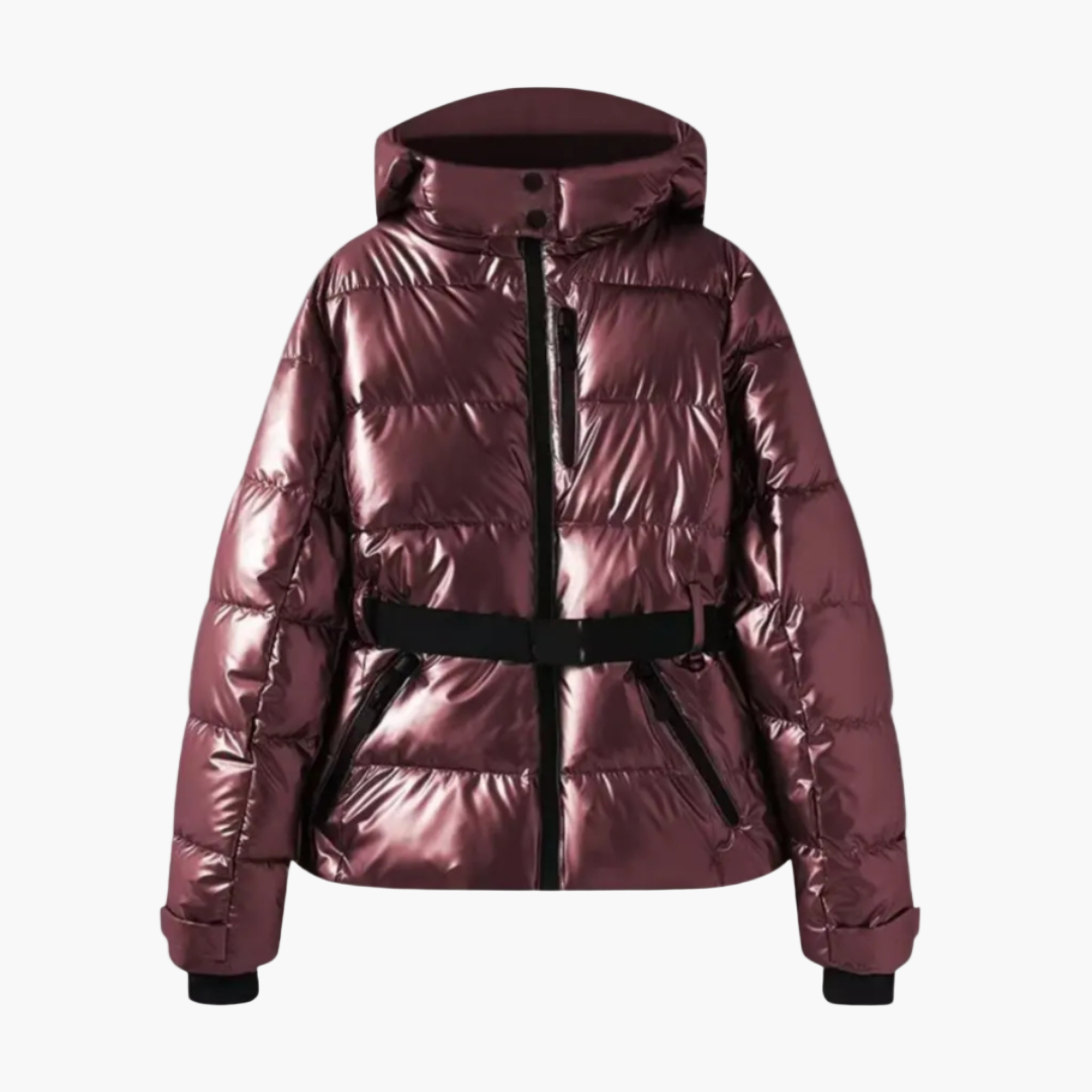 Women's Belted Hooded Fashion Puffer Jacket – Winter Water-Resistant Insulated Outerwear