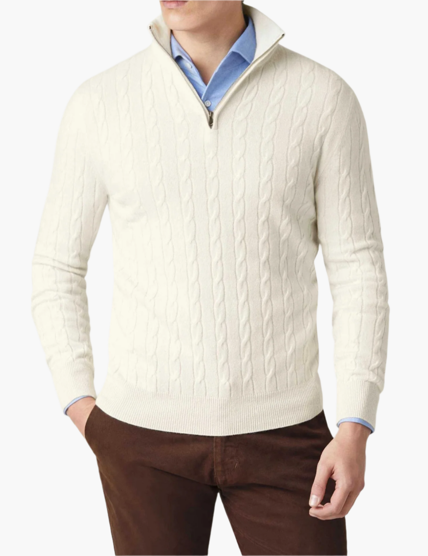 Men's Cable-Knit Quarter-Zip Sweater – Classic Modern Style for Work & Weekend