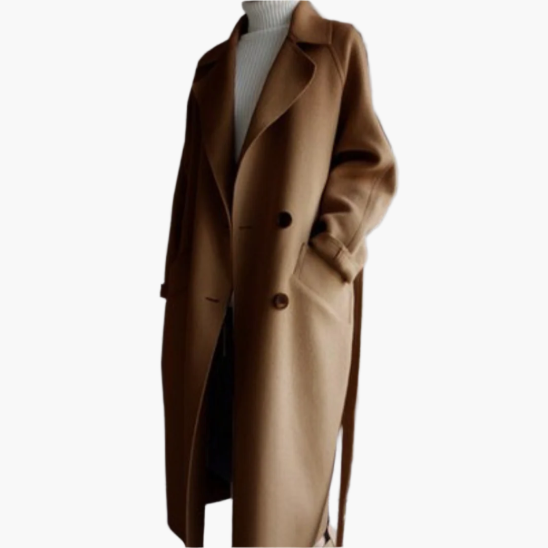 Women's Classic Long Winter Overcoat – Elegant Double Breasted Style