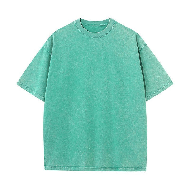 Katy – Pure Cotton Distressed T-shirt with Retro Round Neck and Short Sleeves