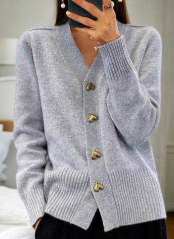 Lydia – V-neck Knitted Cardigan with Love Button
