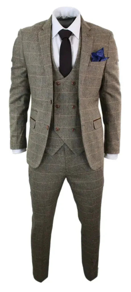 Men's Classic Double Breasted Three-Piece Suit – British Style Formalwear for Weddings and Events