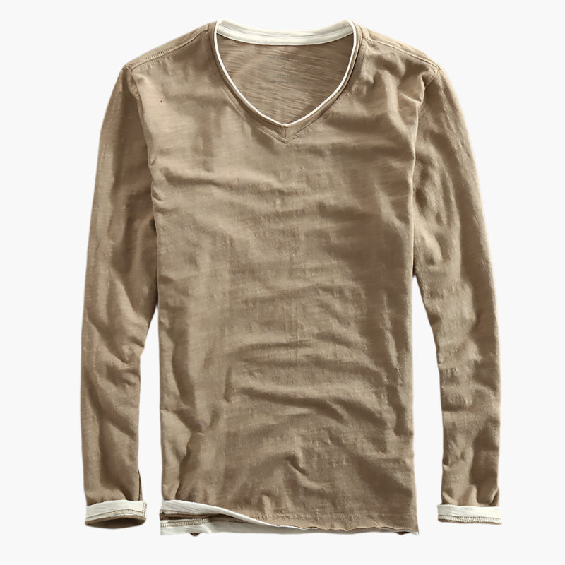Men's Vintage Fit Layered Illusion Long Sleeve V-Neck Shirt Smart Casual