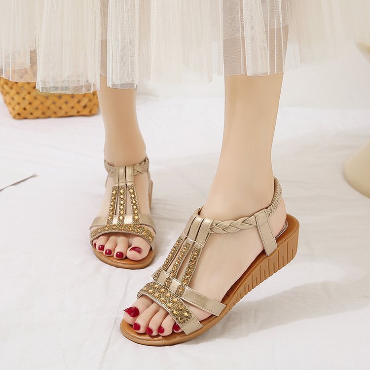 Melanie – Casual Wedges Sandals with Rhinestone Summer Plus-size Peep-toe Roman Shoes