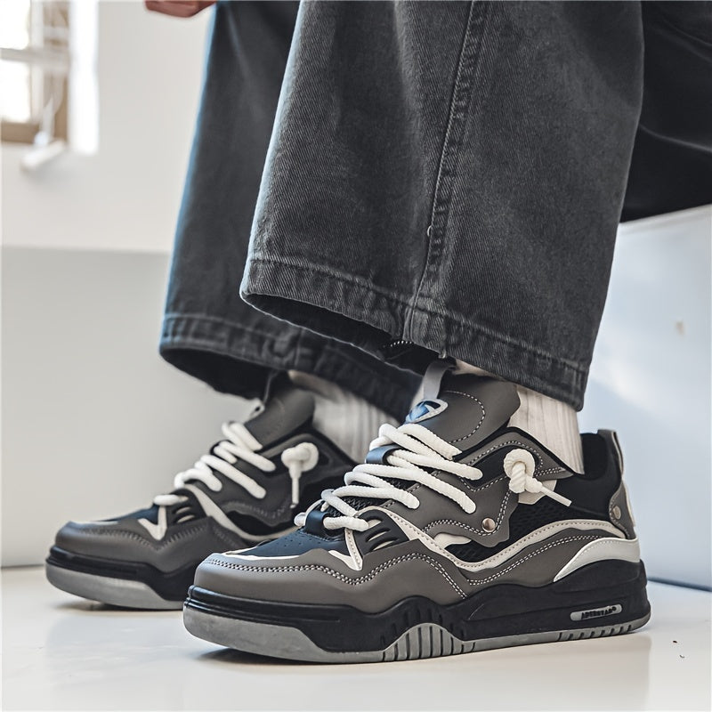 Men's Casual Sport Sneakers with Geometric Design and Lace-Up Closure