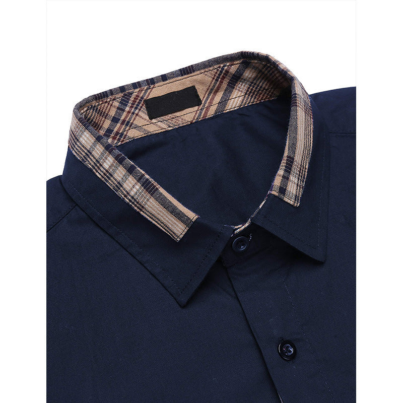 Men's Slim Fit Plaid Detail Dress Shirt, Casual Business Long Sleeve Button-Up