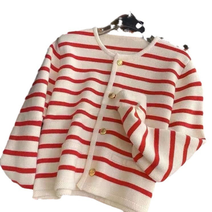 Phoebe – Cropped Knitted Cardigan with Stripes