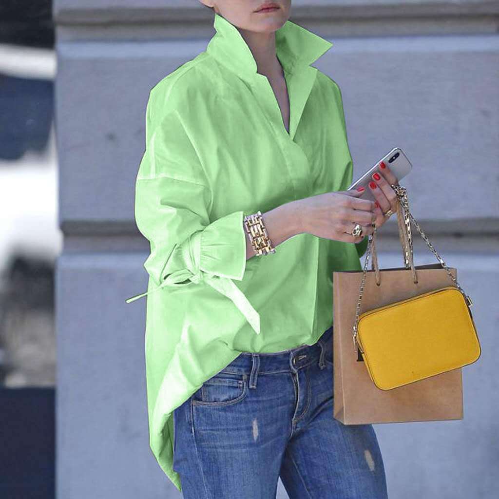 Women's Oversized Casual Lapel Shirt - Loose Fit Button Down Blouse for Everyday Style