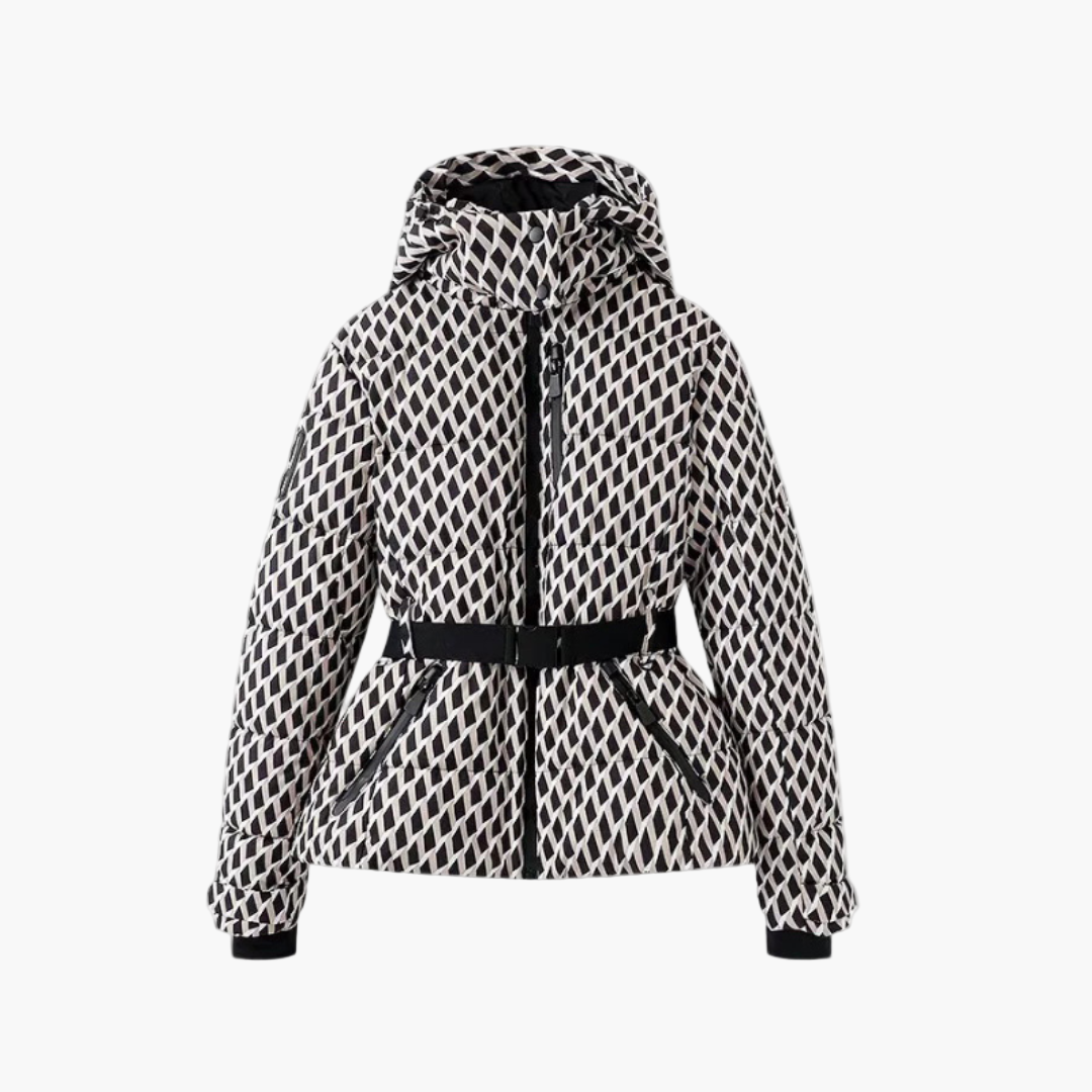 Women's Belted Hooded Fashion Puffer Jacket – Winter Water-Resistant Insulated Outerwear