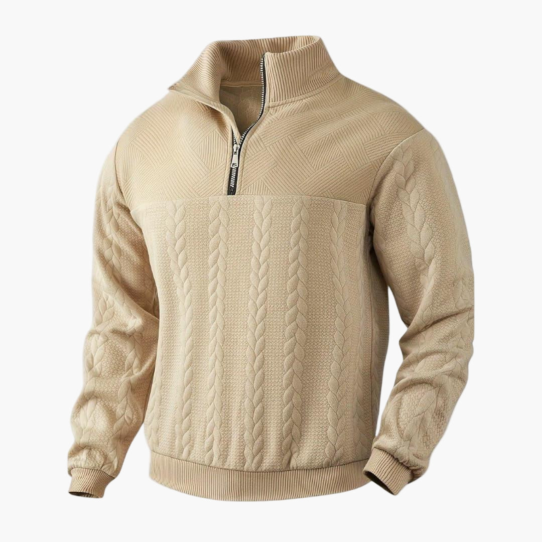 Men's Half-Zip Cable Knit Sweater – Classic Warm Pullover for Everyday Style