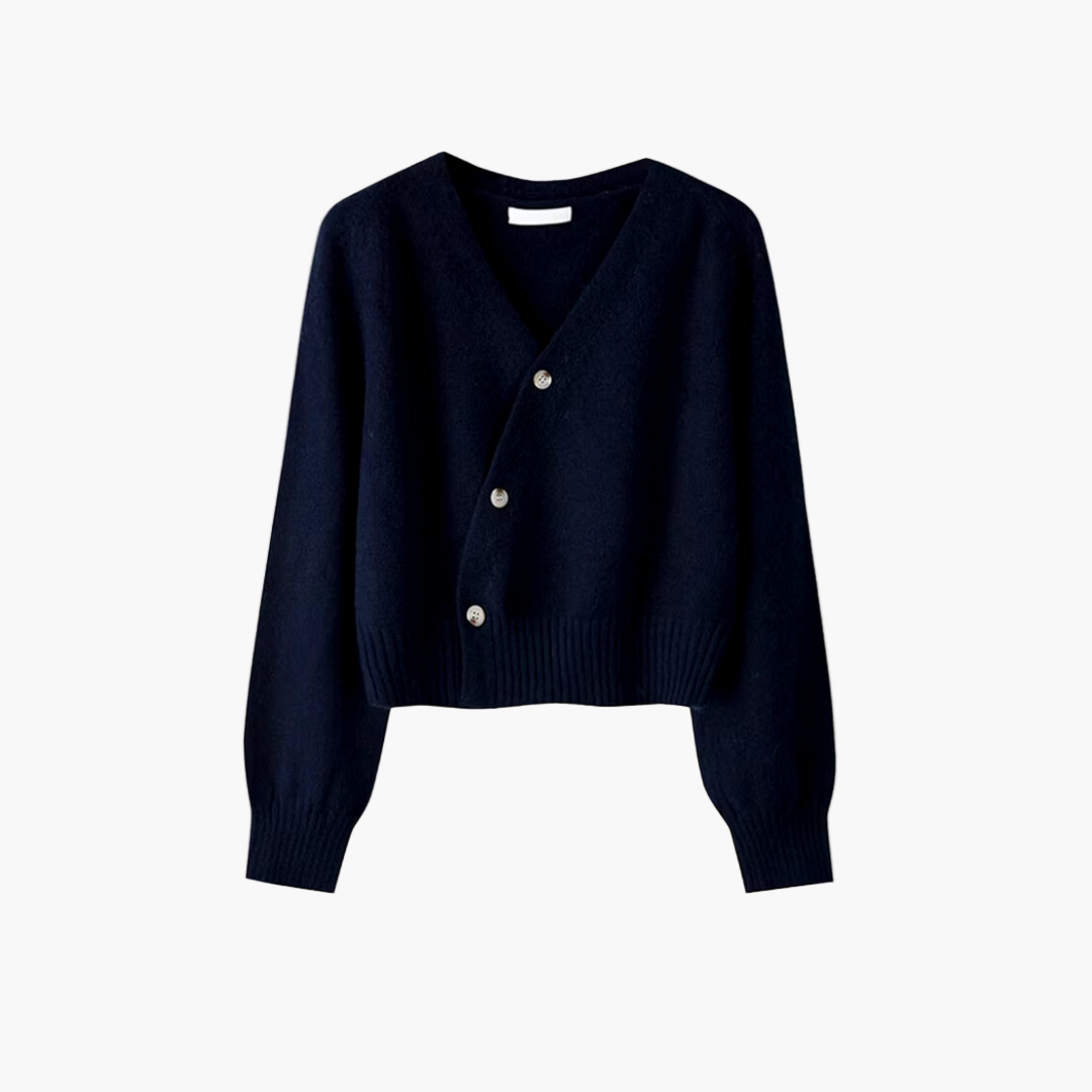 Women's Modern V-Neck Skew Button Cardigan Sweater - Casual Chic Layering Piece