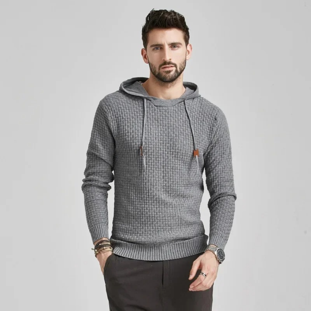 Men's Casual Plaid Textured Hoodie – Modern Relaxed Fit Pullover for Everyday Comfort