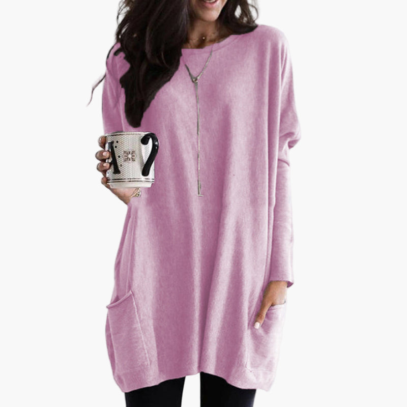 Women's Long Casual Tunic Sweater with Pockets – Relaxed Fit, Everyday Style