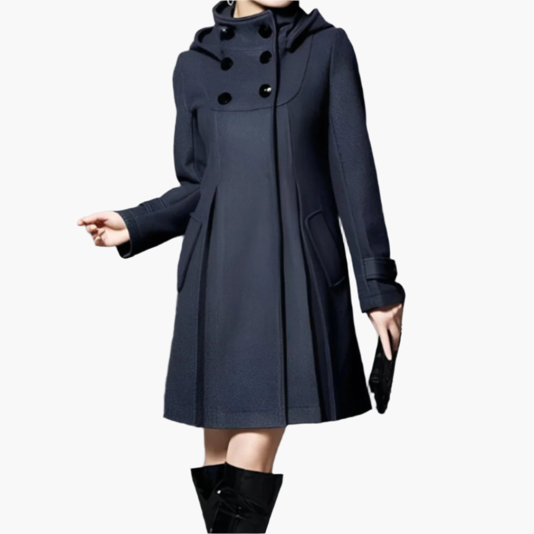 Women's Elegant Winter Coat with Hood, Double-Breasted, Feminine Fit – Ideal for Cold Weather and Everyday Style