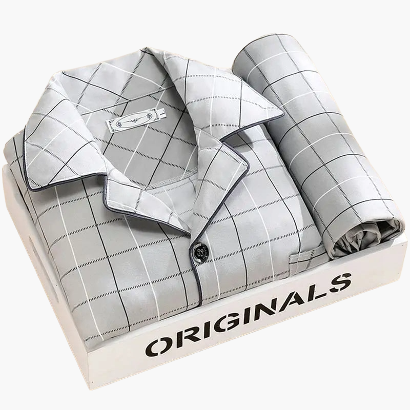 Men's Classic Feather Print Pajama Set – Long Sleeve Button Down Loungewear
