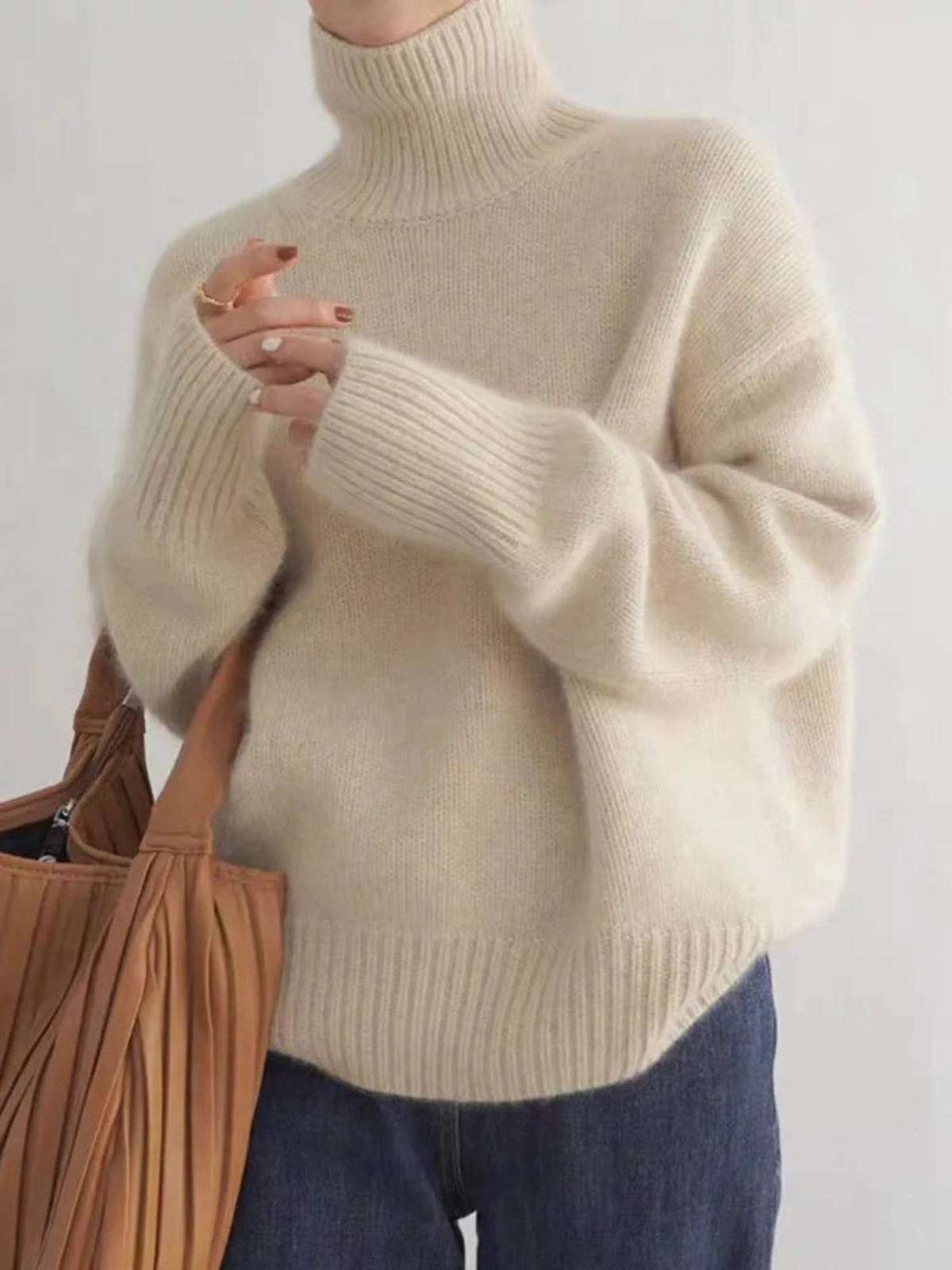 Women's Luxury Turtleneck Sweater, Relaxed Fit, Korean Style – Perfect for Fall and Winter