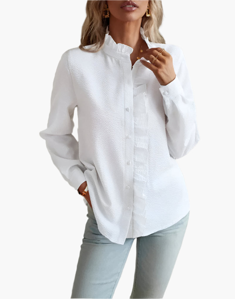 Women's Ruffled Button-Up Casual Blouse – Elegant Versatile Office & Everyday Style