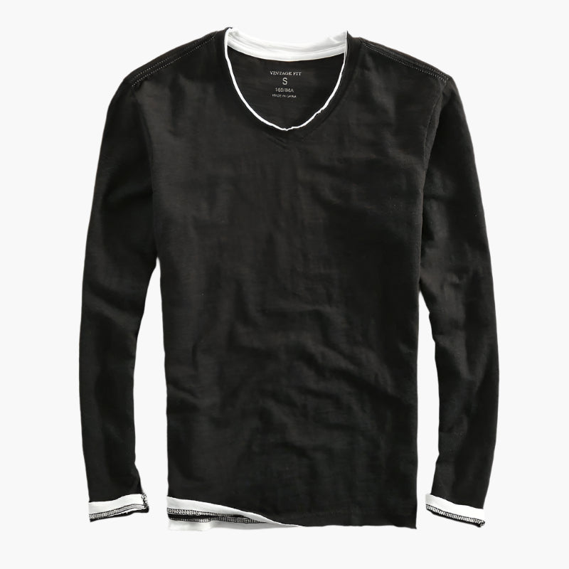 Men's Vintage Fit Layered Illusion Long Sleeve V-Neck Shirt Smart Casual