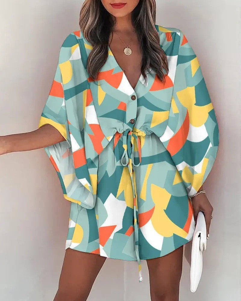 Ruth – Printed Beach Dress with V-Neck